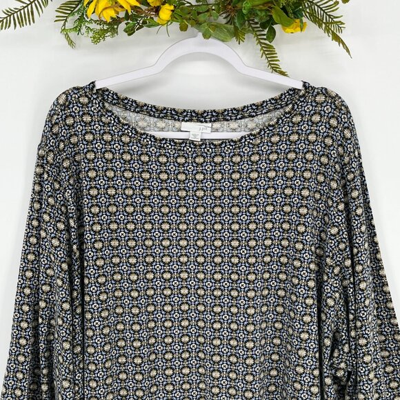 J Jill Size Top 4X 3/4 Sleeve Shirt Micro Flowers Pina Cotton Blend Relaxed Fit - Picture 5 of 9